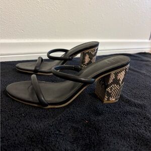 Black Snake Print Block Heel Sandals